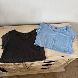 2 Pack Crop Top V Neck Short Sleeve Casual Basic Tee‎ Women's M
